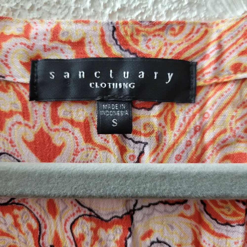 Sanctuary Sz S Orange & White Long Sleeve Blouse V-Neck Strings Peasant Top - Picture 5 of 6